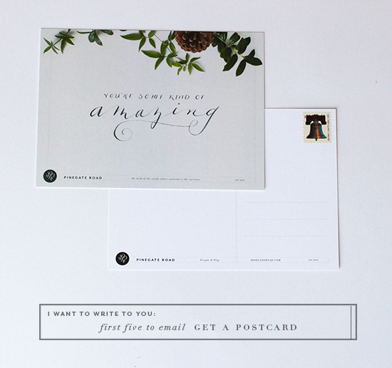 Pinegate Road's Alt Summit leave behind - handlettered postcard